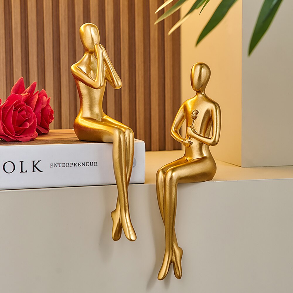 Modern Abstract Golden Resin Sculpture - Desk Accessories For Home Decor In Nordic Style Items