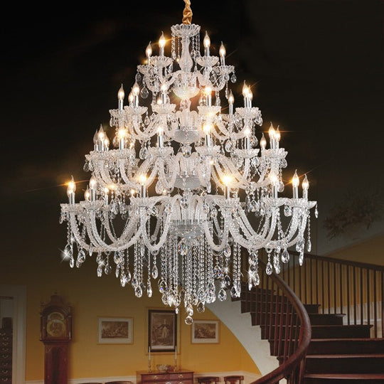 Villa Duplex Living Room Crystal Chandeliers Luxurious Atmosphere European Style High Stair Light