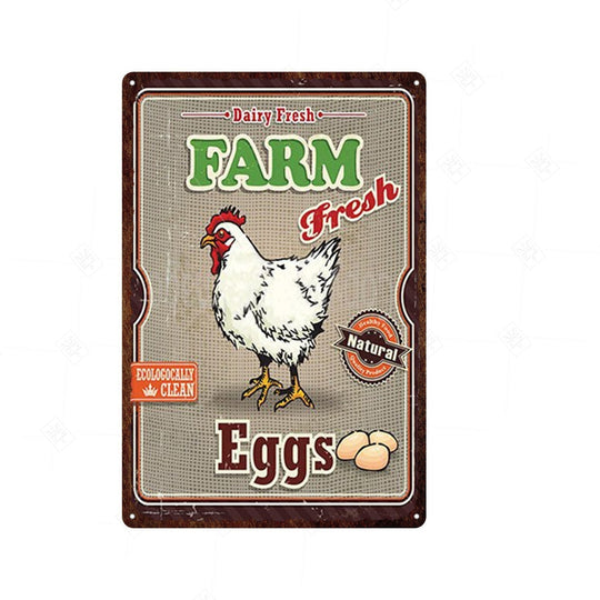 Vintage Chicken And Fresh Eggs Tin Sign: Farmhouse Kitchen Farm Wall Art Decor 14 / 20X30Cm Painting