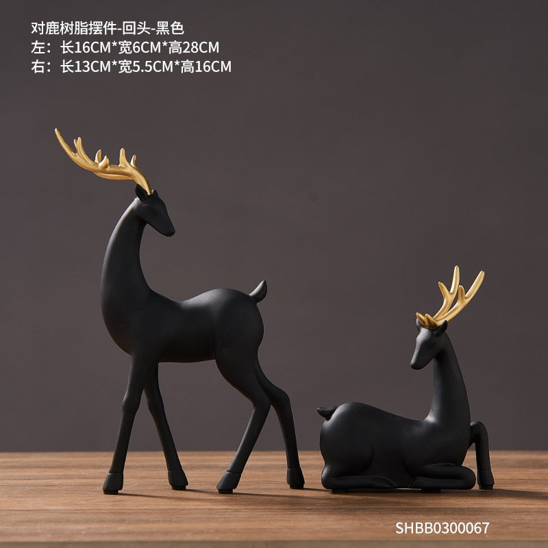 2 Piece - Luxury Golden Horse And Elk Figurines: Resin Animal Sculpture For Elegant Home Decor G -