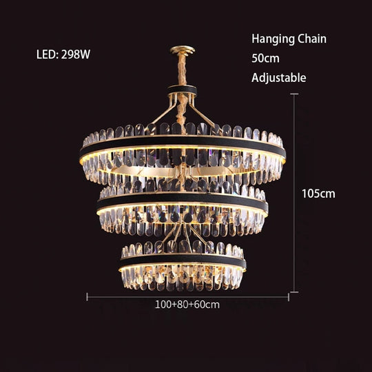 Crystal Dimmable Led Light Ceiling Chandeliers Black Leather Luxury Lustres Round Hanging Lamps