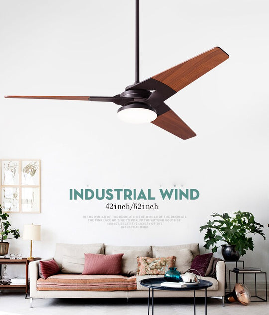 Modern Wooden Led Ceiling Fan Lamp - An Industrial Hanging Chandelier For Living Room Bedroom And
