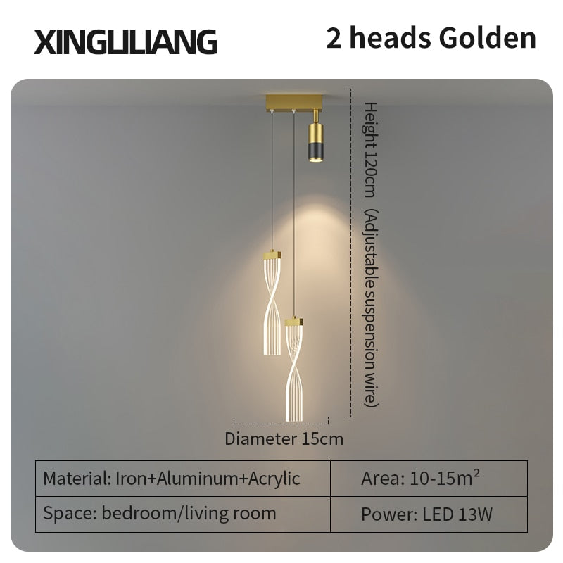 Bedside Chandelier Background Wall Home Decoration Bedroom Golden Pendant Light With Spotlight 2D