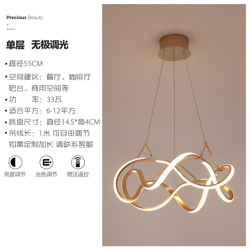 Nordic Luxury Gold Lustre Ring Led Decorative Pendant Lights Modern Simple Hanging Lamp Living Room