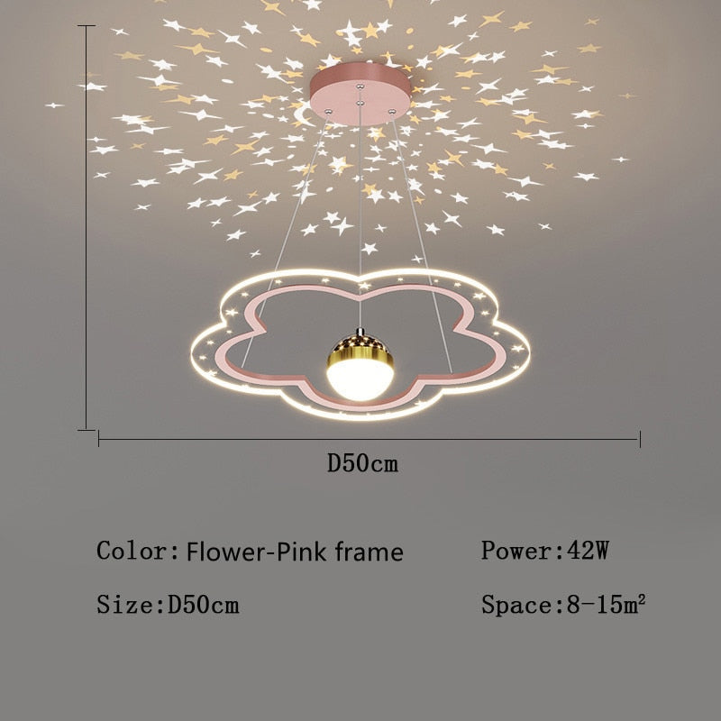 Modern Led Starry Sky Art Deco Chandelier For Bedroom Flower - Pink - D50Cm / Cool White No Remote