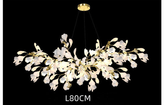 Modern Ceramic Petal Chandelier Nordic Design Ginkgo Branch Leaves Copper Led Lighting Living Room