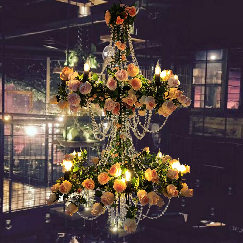 Restaurant Simulation High - End Flower Crystal Chain Pendant Light Net Red Music Wine Market Hall