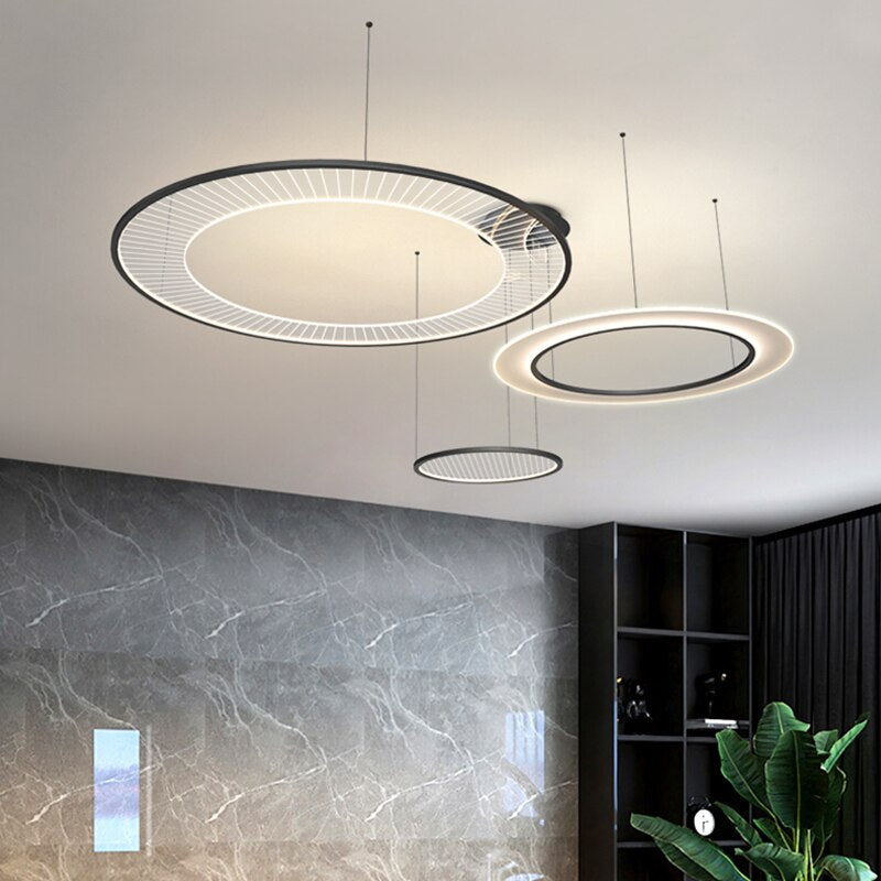 Nordic Living Room Led Gold/Black Pendant Lights Modern Minimalist Duplex Villa Staircase Hall