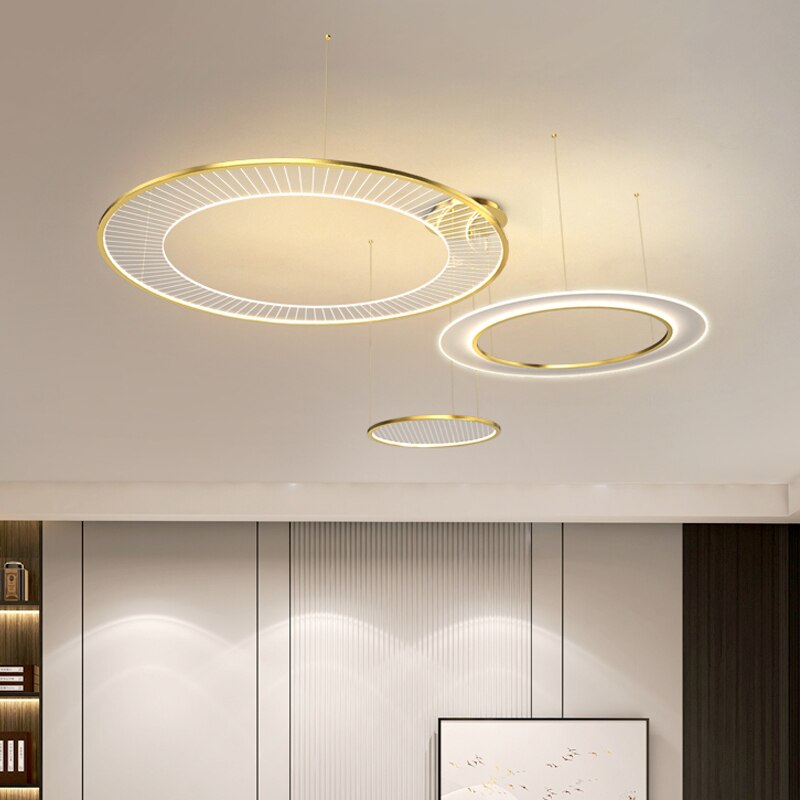 Nordic Living Room Led Gold/Black Pendant Lights Modern Minimalist Duplex Villa Staircase Hall