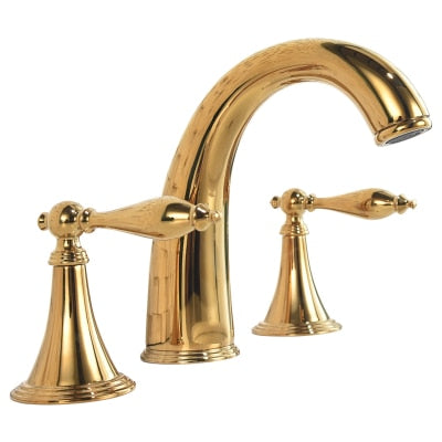 New Basin Faucet Bathroom Widespread Three Holes 8 Inch Brass Water Mixer Tap Gold Black Water Sink