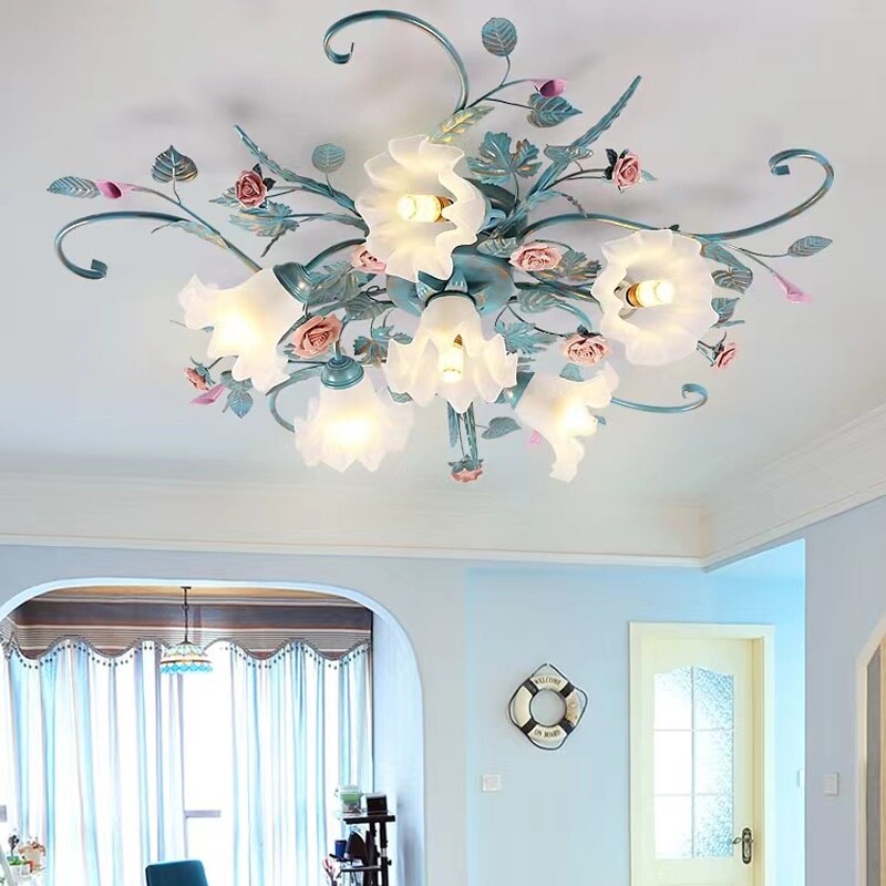 Enchanting Floral Ceiling Lights: Elegant Iron Princess Bedroom Lamp For A Romantic Ambiance In