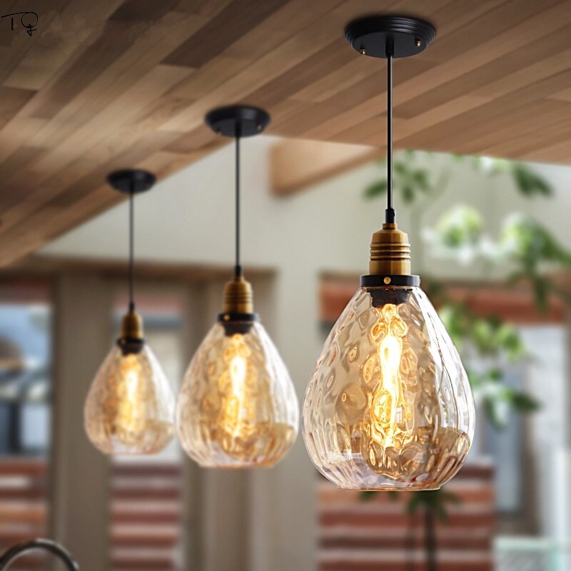 Luxury Retro Industrial Water Ripples Glass Pendant Lights Led E14 Simple Modern Light Fixtures For