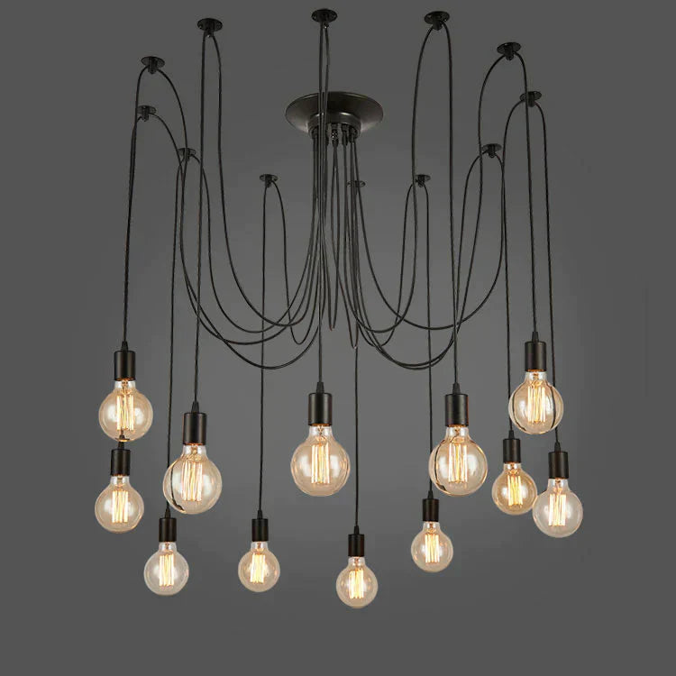 Farmhouse Chandeliers Edison Light Bulb Pendant Lights Rustic Fixtures 12 / Black Color (No Bulbs)