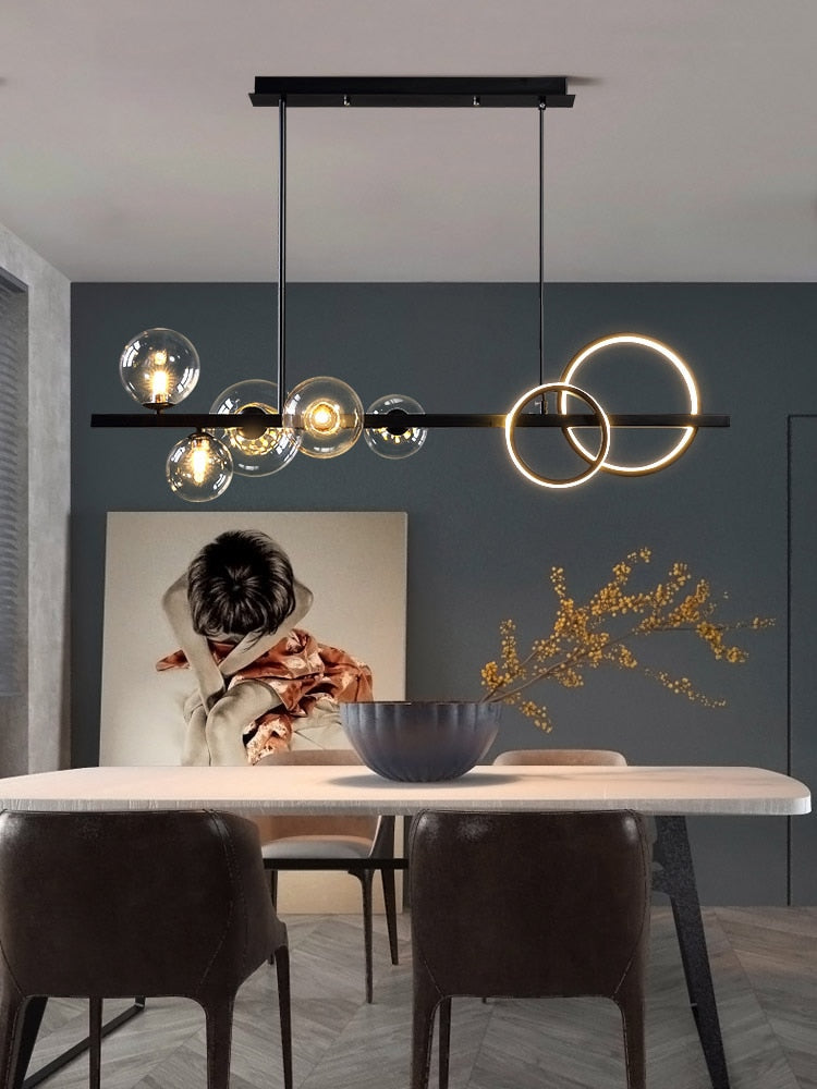 Black Chandelier For Home Kitchen Living Dining Room Modern Vintage Glass Ball Led Hanging Ceiling