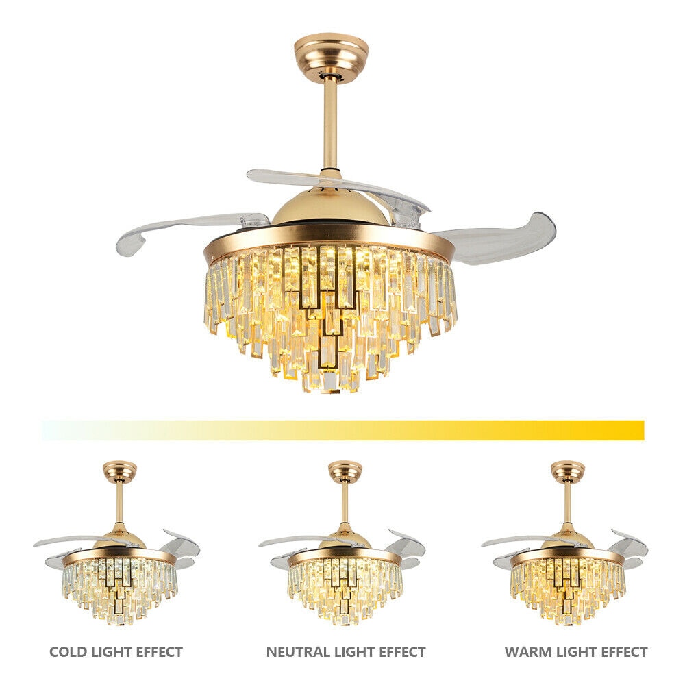 Modern Crystal Dimmable Led Ceiling Light - Chandelier Lamp With Fan Includes Remote Ideal For Home