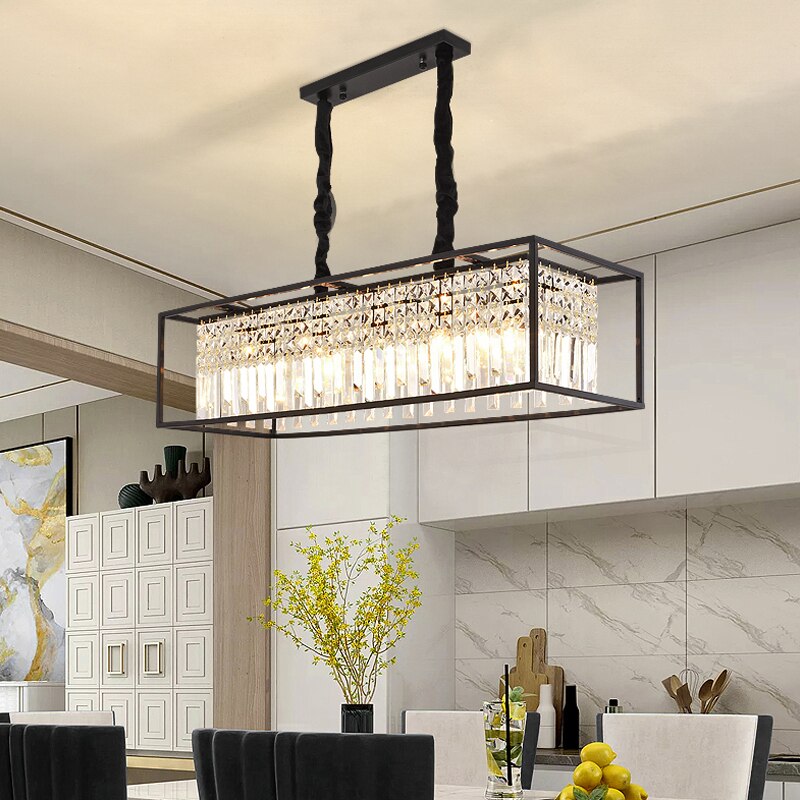 Modern Crystal Chandelier Black /Gold Haning Lamp For Dining Room Luxury Home Decor Kitchen Island