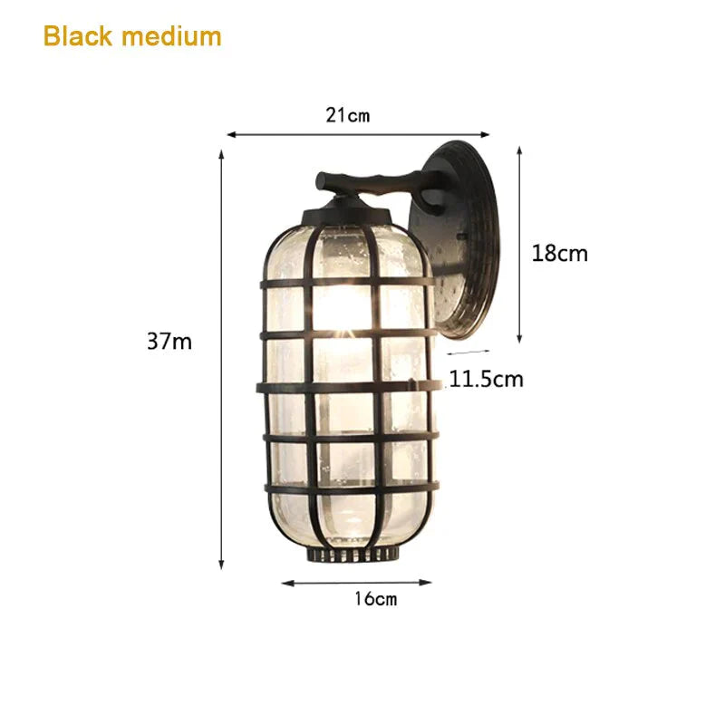 Waterproof Outdoor Wall Lighting E27 Bulb Retro Vintage Black Glass For Garden Porch Sconce Lights