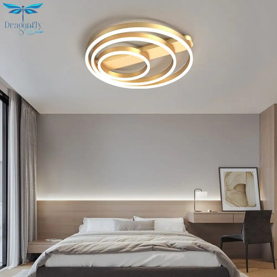 Acrylic Bedroom Ceiling Lamp Household Aluminum Living Room Led Golden Three Circles Round Warm