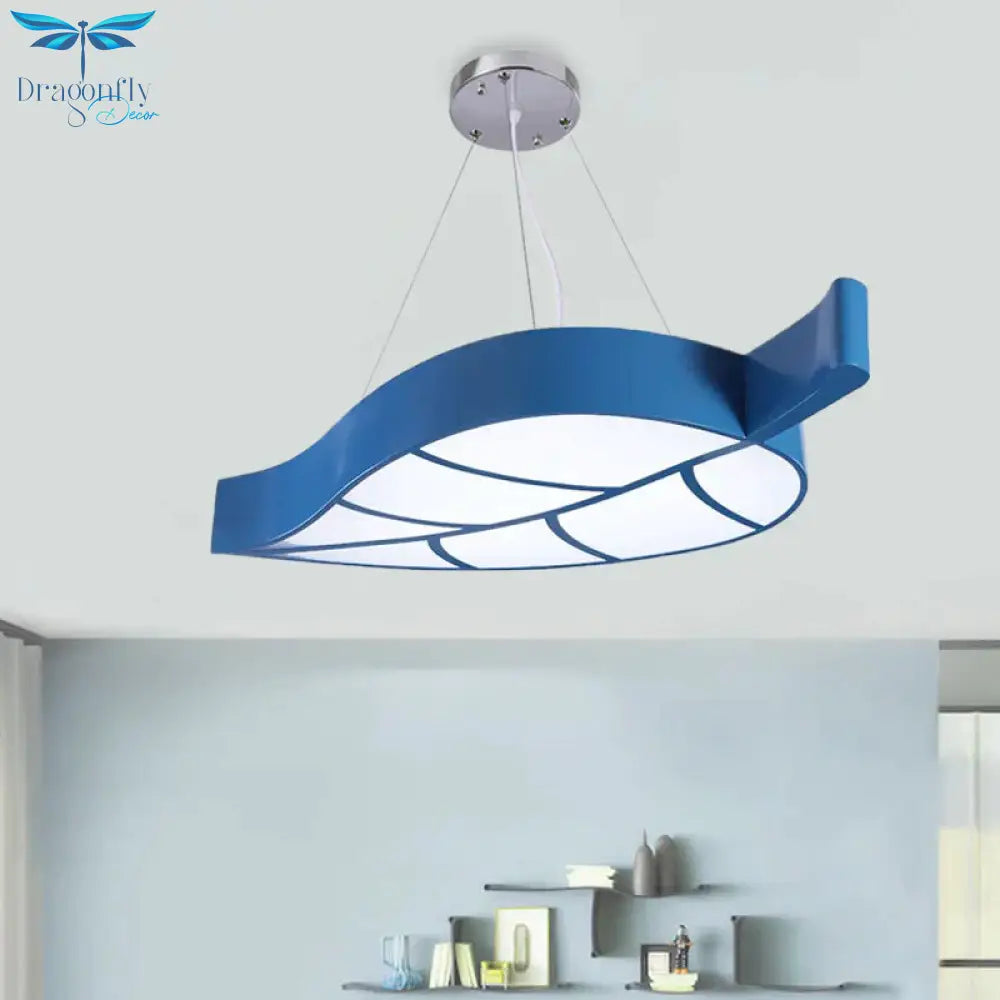 Acrylic Leave Hanging Chandelier Modern Style Led Pendant Light Kit In Blue/Yellow/Green For Dining
