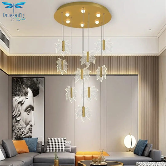 Acrylic Maple Leaf Pendant Lamp Stairs Chandelier For Bedroom Headboard Living Room Suspendu Lustre