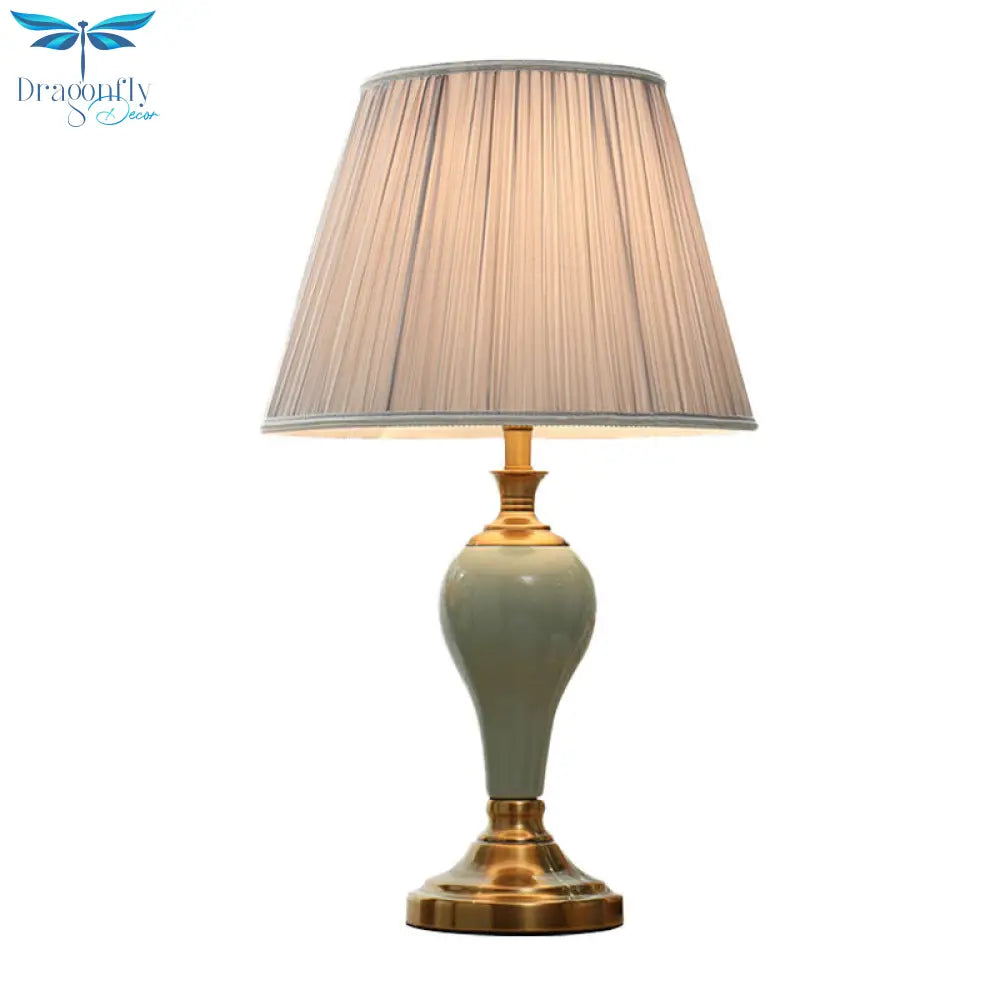 Adalyn - Vintage Ceramic Urn Table Lighting 1 Bulb Bedside Nightstand Light In Aqua/Beige/Silver