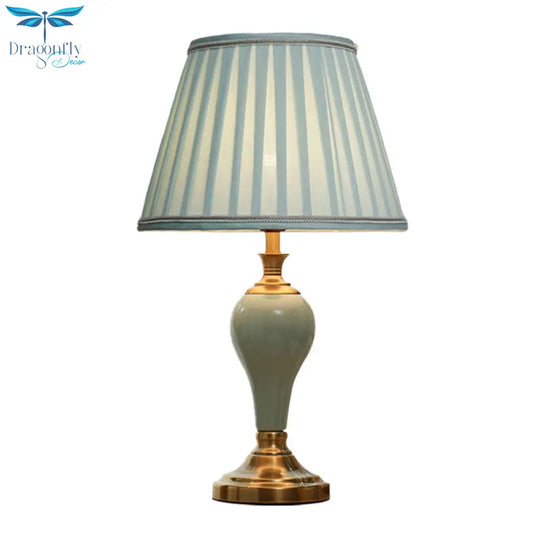 Adalyn - Vintage Ceramic Urn Table Lighting 1 Bulb Bedside Nightstand Light In Aqua/Beige/Silver