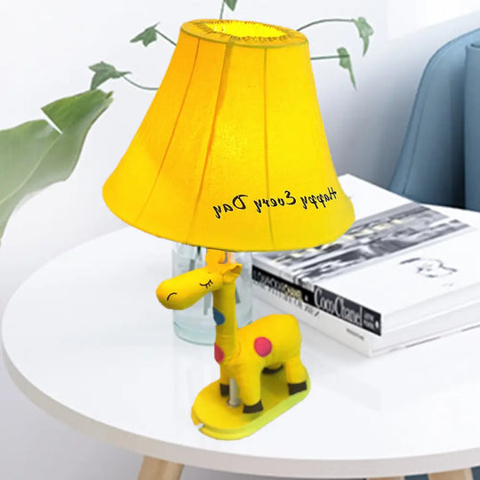 Addison - Giraffe Flared Script - Print Fabric Table Lighting Kids Single - Bulb Yellow/Blue/Pink