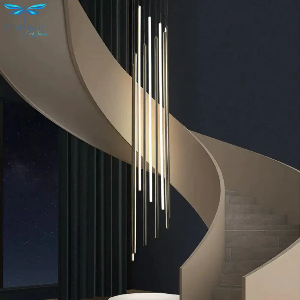Adley - Black Stair Long Led Chandelier