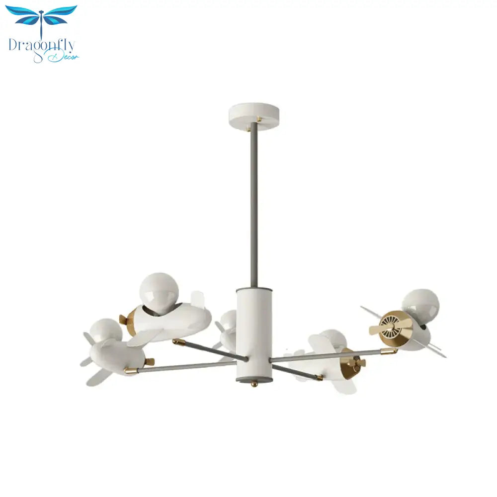 Airplane Pendant Chandelier Cartoon Metal 5/8 Heads White Hanging Light Fixture For Kids Bedroom