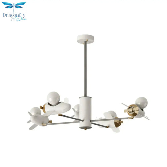 Airplane Pendant Chandelier Cartoon Metal 5/8 Heads White Hanging Light Fixture For Kids Bedroom