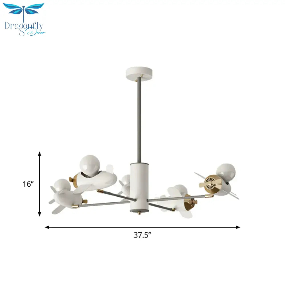 Airplane Pendant Chandelier Cartoon Metal 5/8 Heads White Hanging Light Fixture For Kids Bedroom