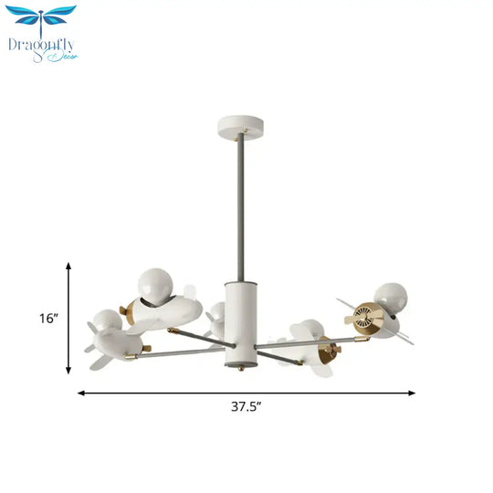 Airplane Pendant Chandelier Cartoon Metal 5/8 Heads White Hanging Light Fixture For Kids Bedroom