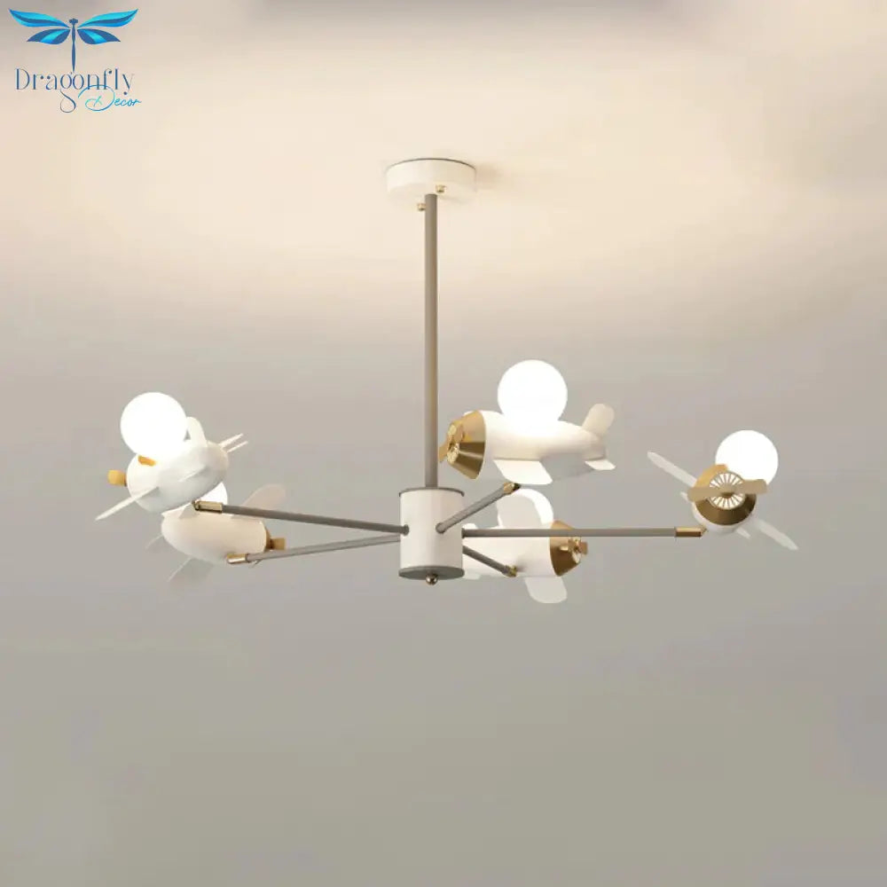 Airplane Pendant Chandelier Cartoon Metal 5/8 Heads White Hanging Light Fixture For Kids Bedroom