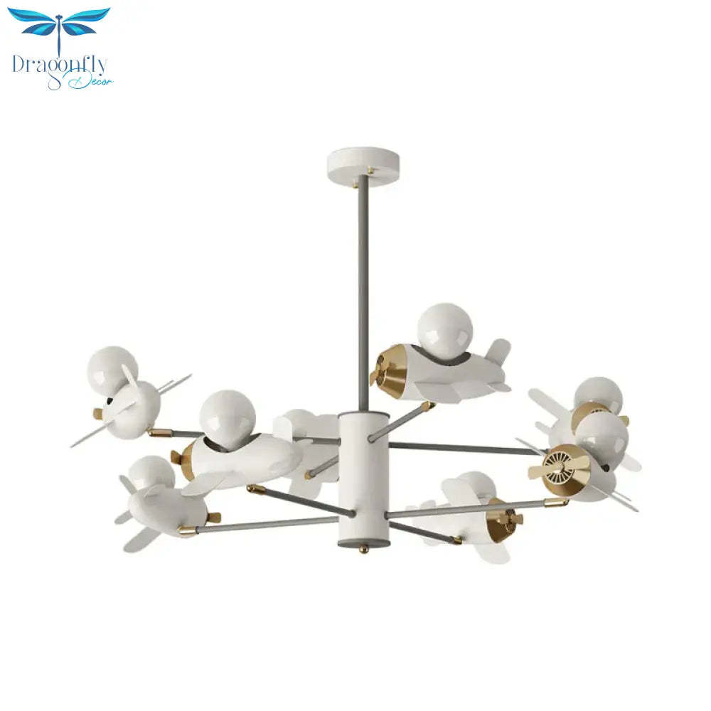 Airplane Pendant Chandelier Cartoon Metal 5/8 Heads White Hanging Light Fixture For Kids Bedroom