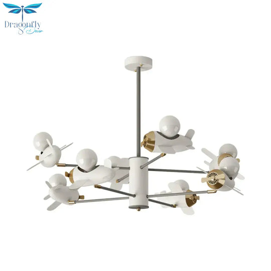 Airplane Pendant Chandelier Cartoon Metal 5/8 Heads White Hanging Light Fixture For Kids Bedroom