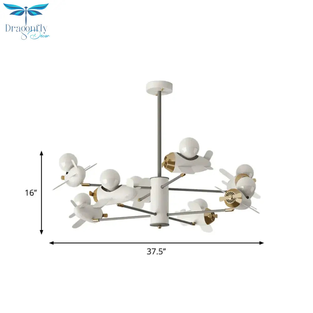 Airplane Pendant Chandelier Cartoon Metal 5/8 Heads White Hanging Light Fixture For Kids Bedroom