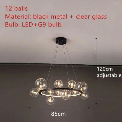 Aisha - Led Glass Chandelier 12 - Black - Clear / Warm White Chandelier