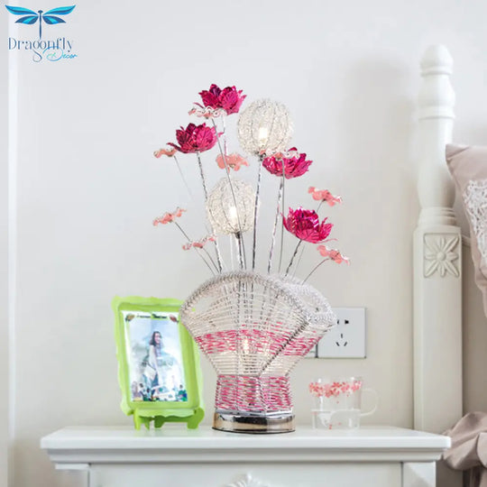 Albaldah - Aluminum Table Lamp With Rose And Dandelion Decor