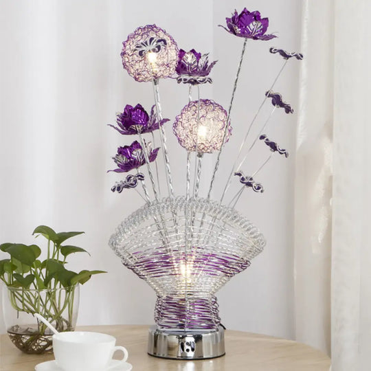 Albaldah - Aluminum Table Lamp With Rose And Dandelion Decor Purple