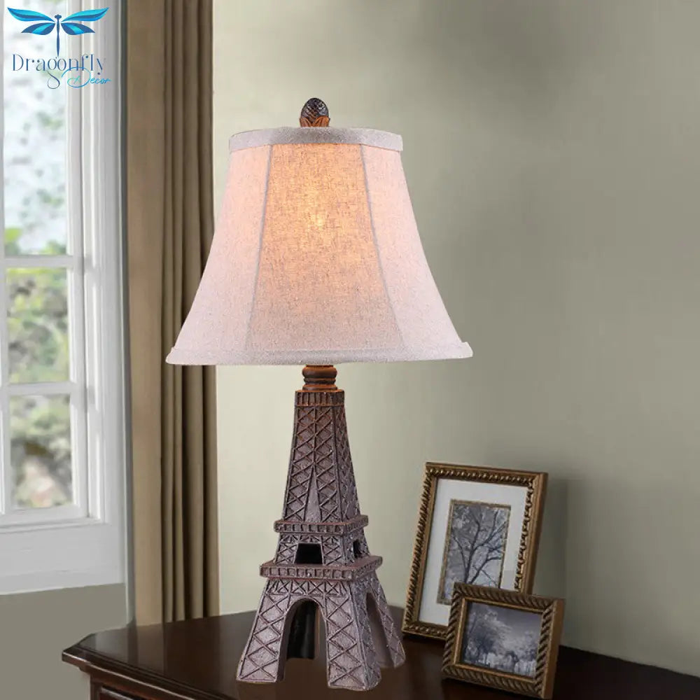 Alexa - Paradise Tower Desk Lamp With Paneled Bell Fabric Shade