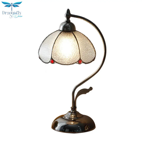 Alkes - Vintage Dome - Like Nightstand Light 1 - Bulb Clear Water Glass Scalloped Table Lamp In
