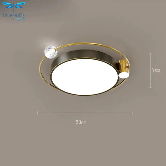 All Copper Ceiling Lamp Light Luxury Crystal Simple Nordic Master Bedroom Household Round Square