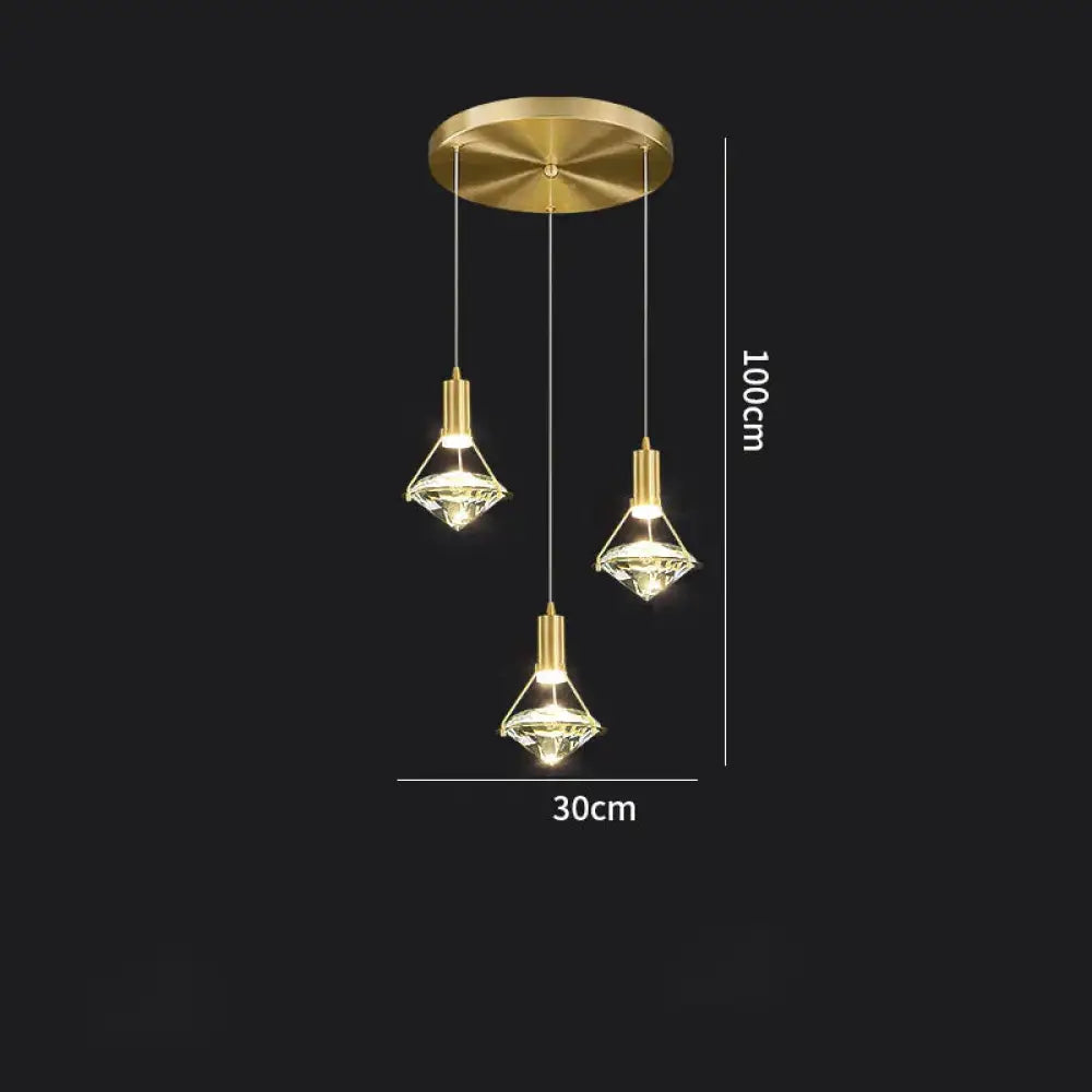 All Copper Light Luxury Restaurant Chandelier Modern Simple Atmospheric Crystal Lamp / 3 Head Disc