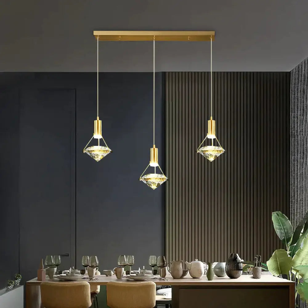 All Copper Light Luxury Restaurant Chandelier Modern Simple Atmospheric Crystal Lamp / 3 Long Plate