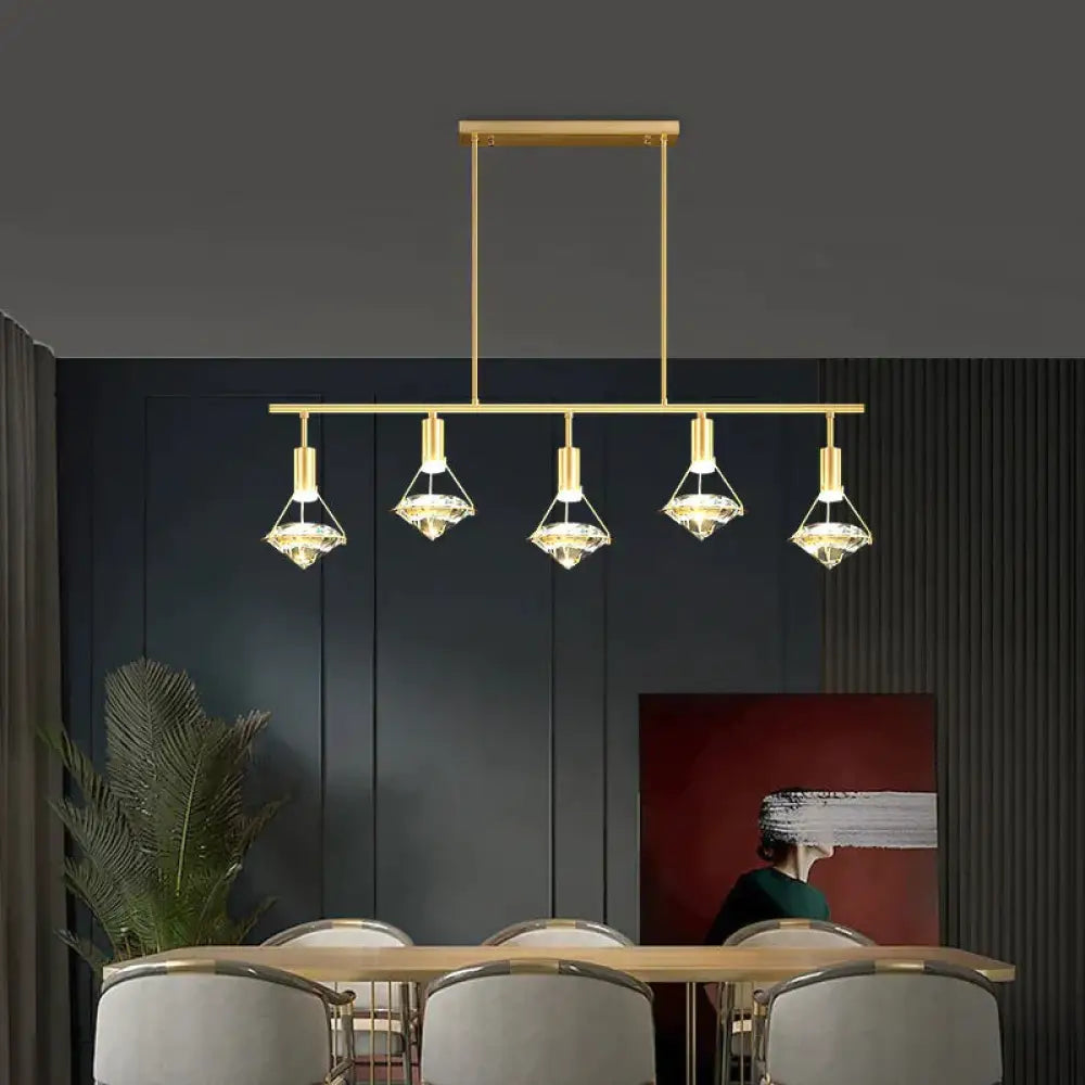 All Copper Light Luxury Restaurant Chandelier Modern Simple Atmospheric Crystal Lamp / 5 Long Plate