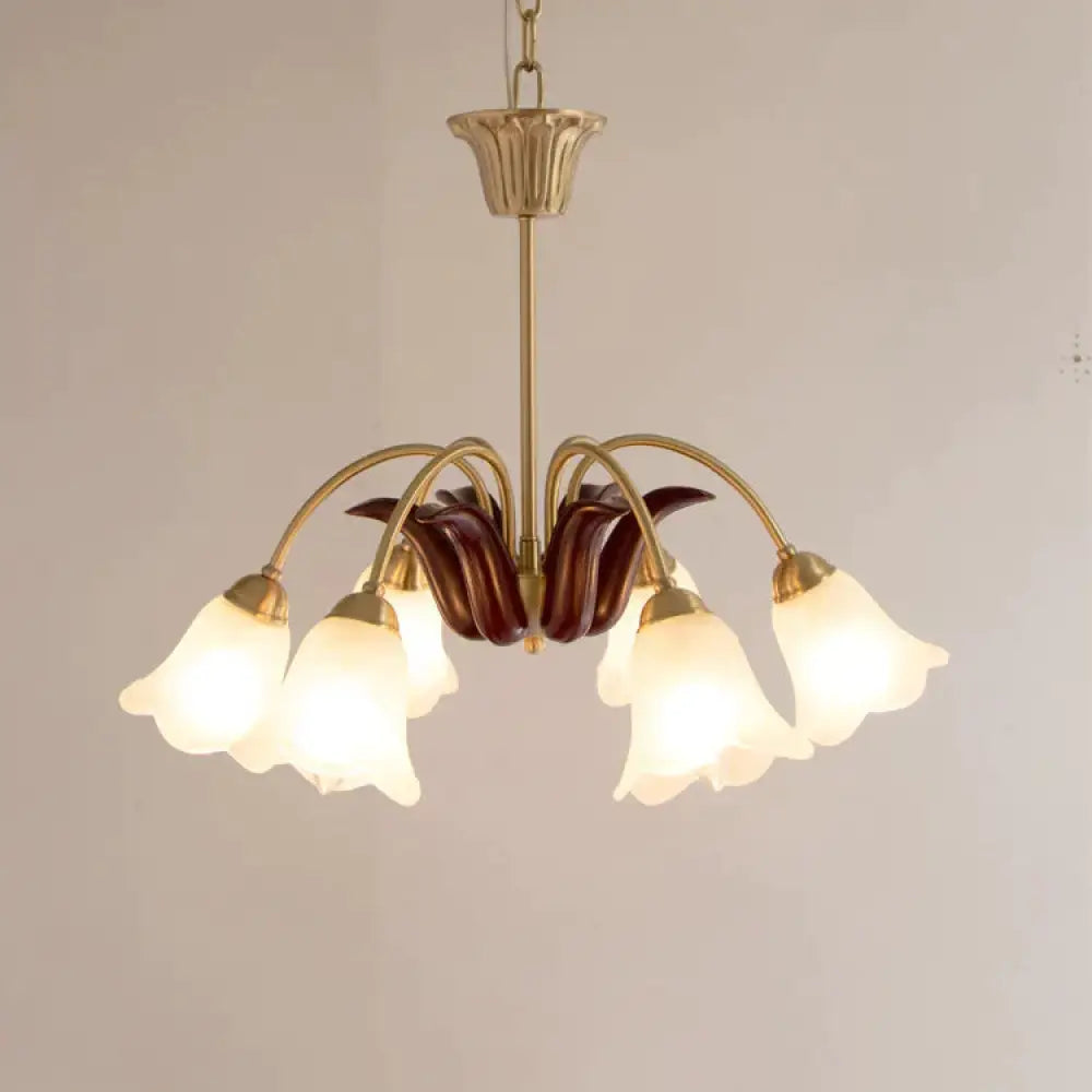 All Copper Pastoral Simple Modern Retro Living Room Bedroom Lamp Restaurant Flower Chandelier
