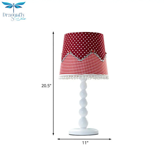 Alshat - Wooden Barrel Desk Lamp With Red Fabric Shade For Bedroom