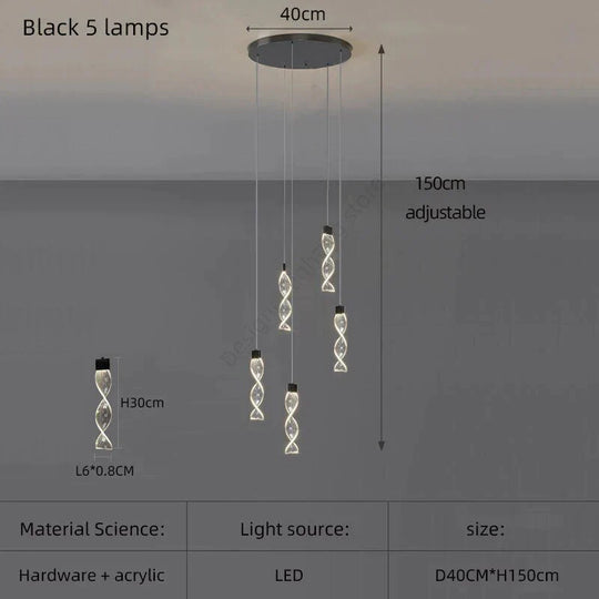 Alura - Designer Spiral Chandelier Black 5 Lamps / White Light