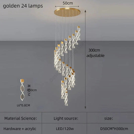 Alura - Designer Spiral Chandelier Golden 24 Lamps / White Light