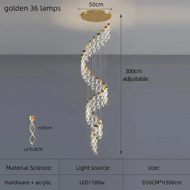 Alura - Designer Spiral Chandelier Golden 36 Lamps / White Light